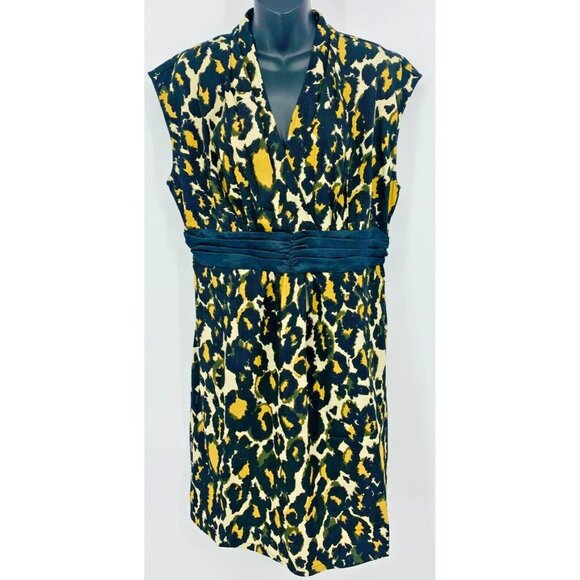 Jonathan Martin Women Dress Size 16 Animal Print Cap Sleeve V Neck Pleated Shift - Picture 1 of 9